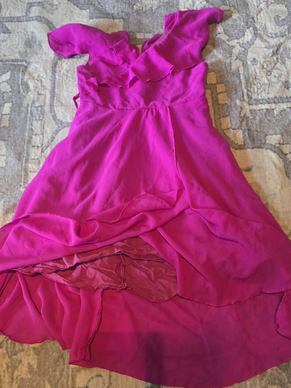 Fuchsia Purple Ruffled V-Neck Dress Girls Size 6